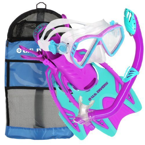 U.S. Divers Junior Regal Mask, Trigger Fins and Laguna Snorkel Combo Set, Fun Purple, Large/X-Large