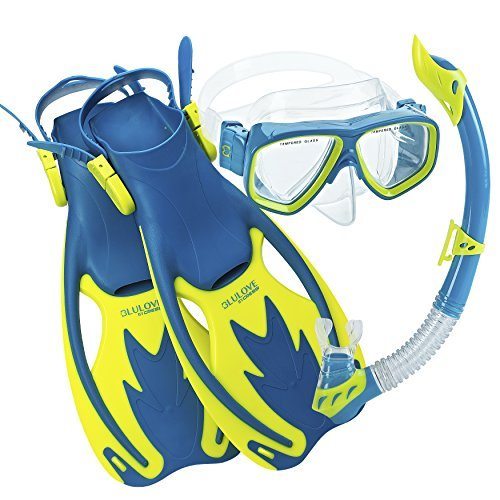 Set of 2-Dolfino Child 4 Swim Combo Mini Shark Mask & Snorkel Set Color BLUE 